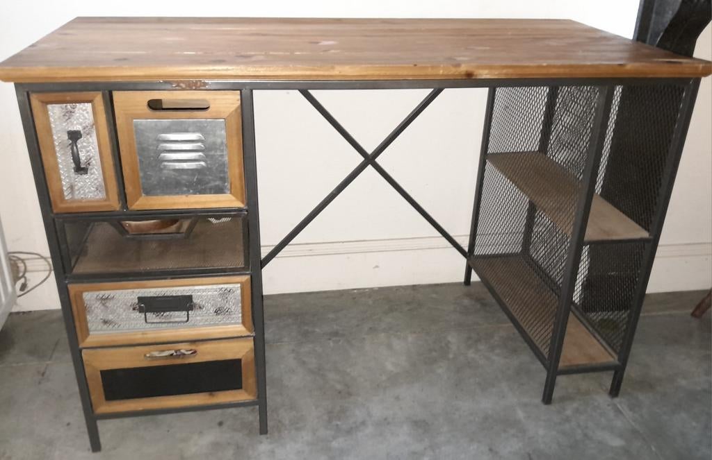 Bureau (hout en metaal), Huis en Inrichting, Bureaus, Ophalen, Met lades, Hout