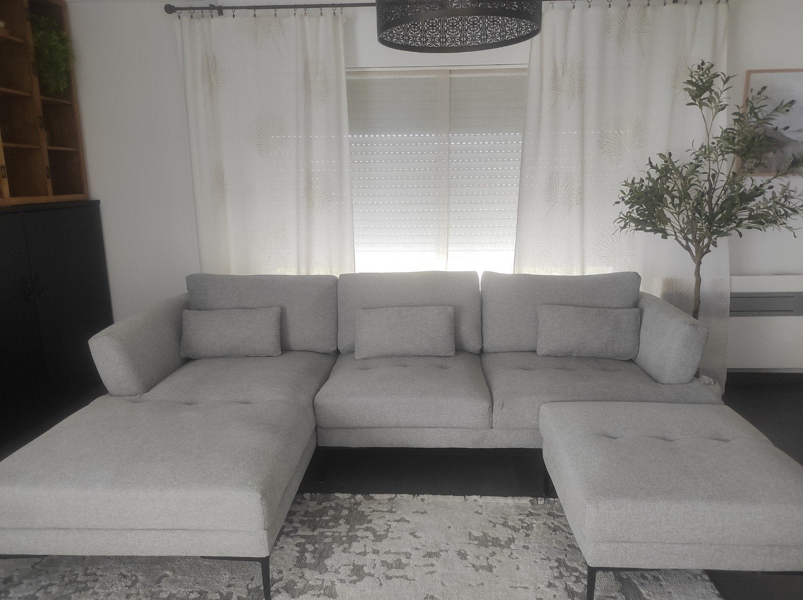 Moderne U-zetel WEBA lichtgrijs/beige  + hocker & 5 kussens, Enlèvement, Comme neuf, Tissus, Moderne
