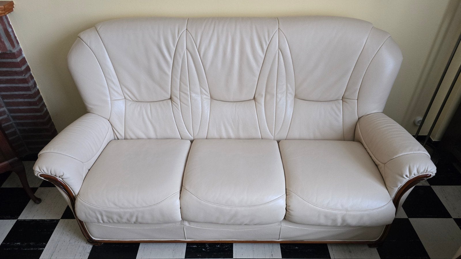 Ensemble salon cuir beige : canapé 3 places + 2 fauteuils, Enlèvement, Cuir