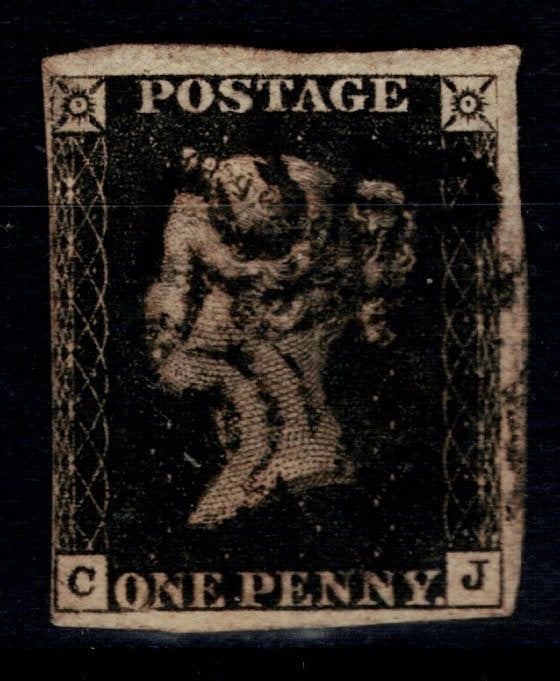 De allereerste postzegel ter wereld "Black Penny" GB 1840, Postzegels en Munten, Verzenden, Gestempeld