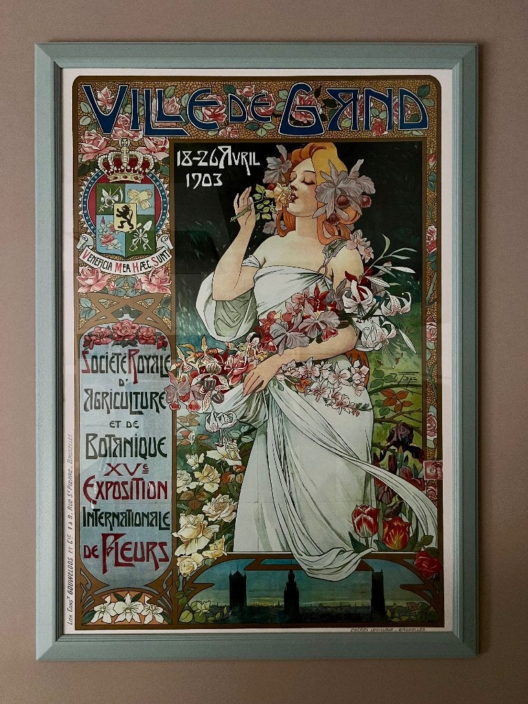 Grote Art Nouveau affiche Gentse Floraliën 1903 – T’Sas, Collections, Posters & Affiches, Enlèvement, Comme neuf, Avec cadre