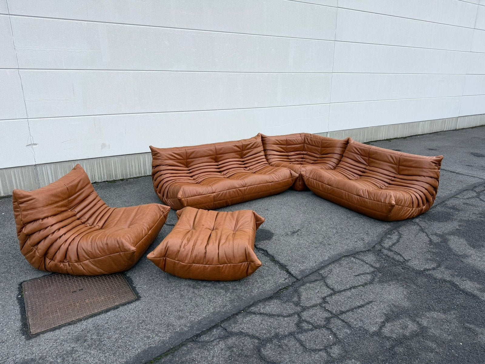 Ensemble vintage en cuir cognac en parfait état !, Enlèvement ou Envoi, O ligne roset leolux knoll vitra cassina b&b italia artifort