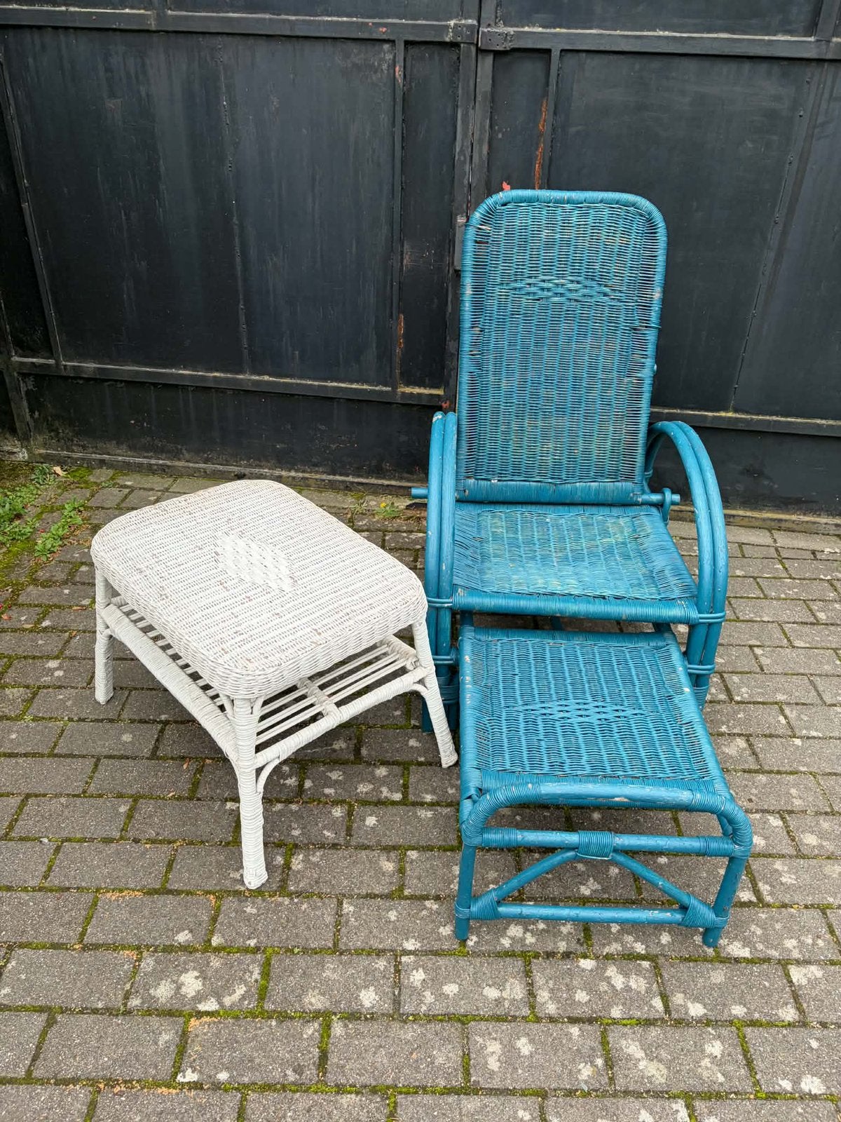 Vintage rotan loungestoel + salontafel, Tuin en Terras, Ophalen, Gebruikt, Hout