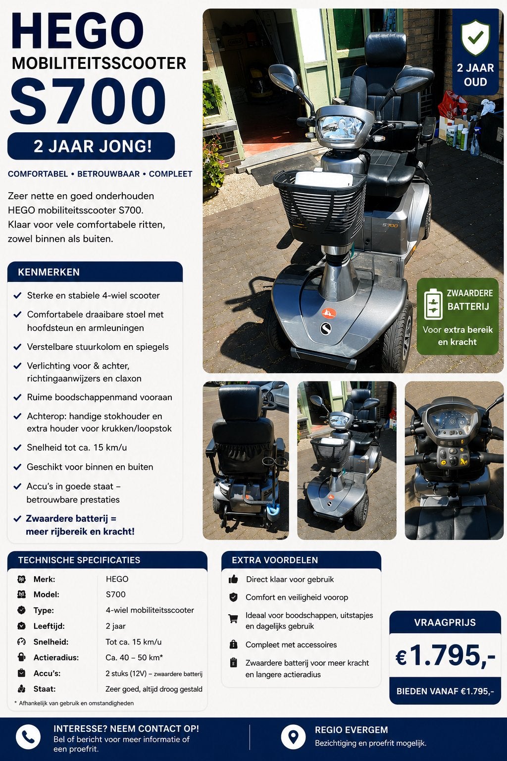 Hego S700 scootmobiel, Ophalen, Zo goed als nieuw