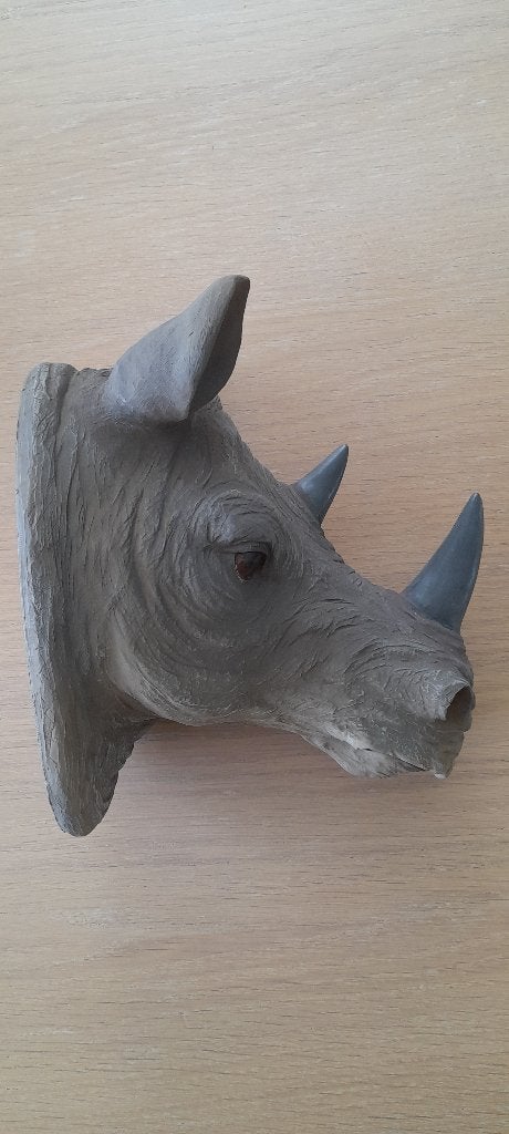 Beeld Neushoornkop, Antiek en Kunst, Weerbestendig, Kunststof, Ophalen of Verzenden, Zoogdier