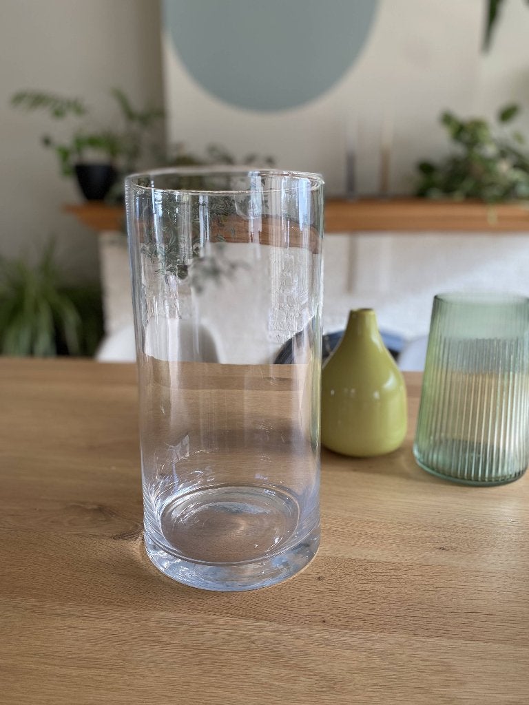 Glazen vaas, groot formaat, 31 cm, Transparent, Comme neuf, Verre