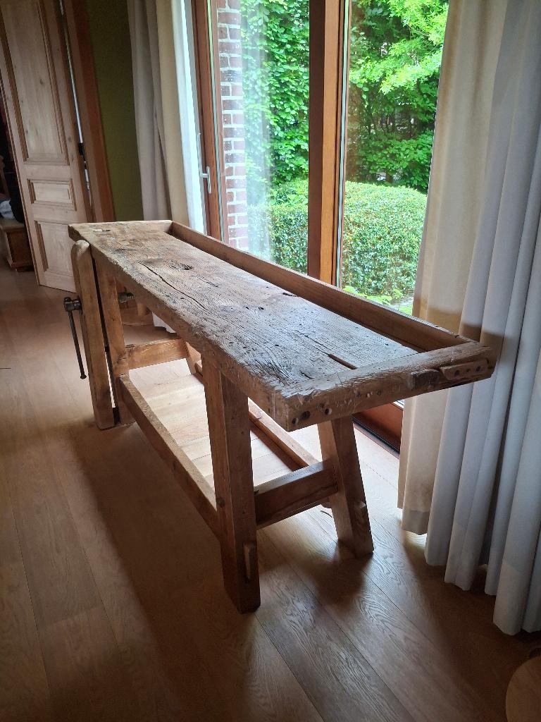 Gerestaureerde werkbank, Enlèvement, Comme neuf, 170 cm ou plus, Étau
