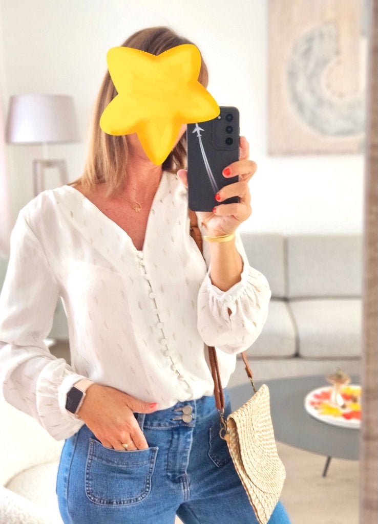 Witte blouse goudblaadjes, Emma & Ella, Ophalen of Verzenden, Gedragen, Maat 36 (S)