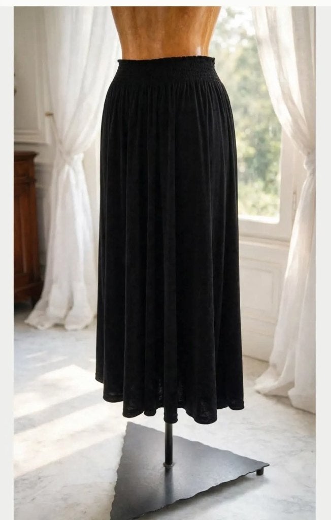 Rok lang zwart in fluweelzachte stof elastische taille, Maat 38/40 (M), Zwart, Nieuw, Ophalen of Verzenden