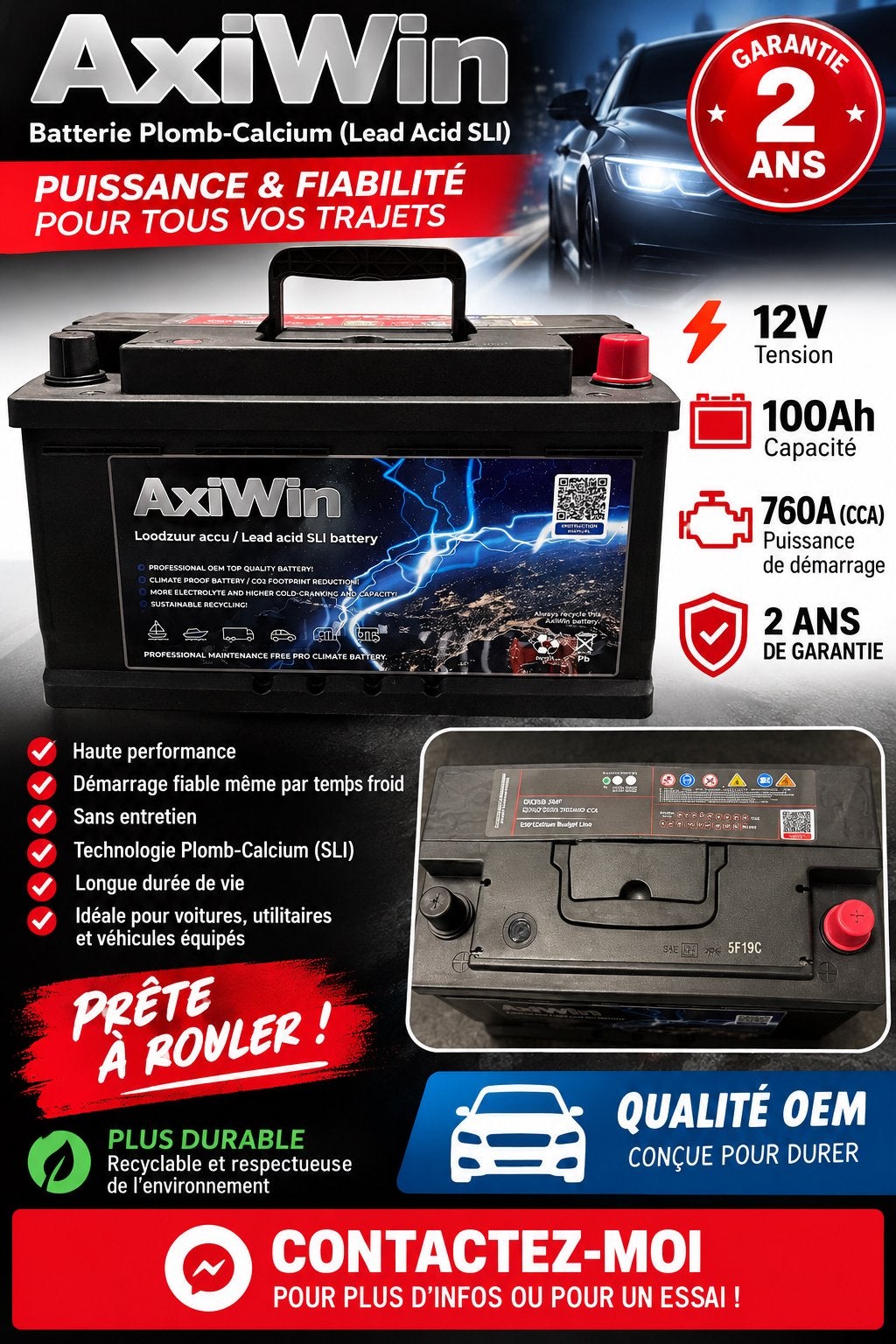Batterie 100ah 12V 760A avec 24 mois de garantie, Enlèvement, Neuf, Daihatsu