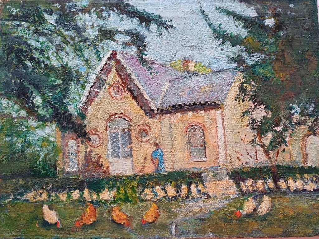 Schilderij M.VAN DEN BEMPT  "Brasserie De Swaen"  30x40, Doek, Impressionistisch, Ophalen of Verzenden, Olieverf