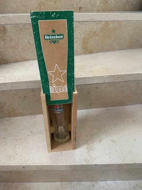 Heineken glas in houten verpakking, Verzamelen, Ophalen, Nieuw, Glas of Glazen, Heineken
