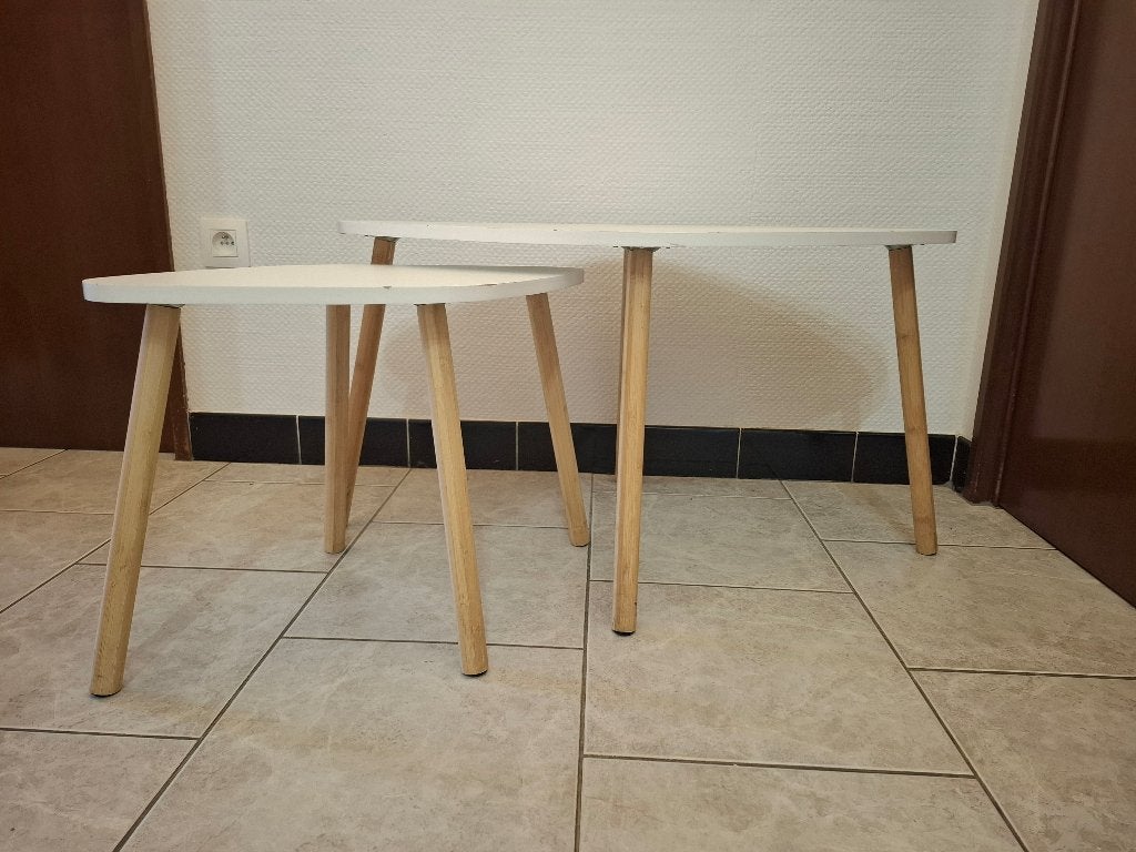 Bijzettafeltjes set van 2 (wit), Huis en Inrichting, Gebruikt, 75 cm of meer, Ovaal, Hout