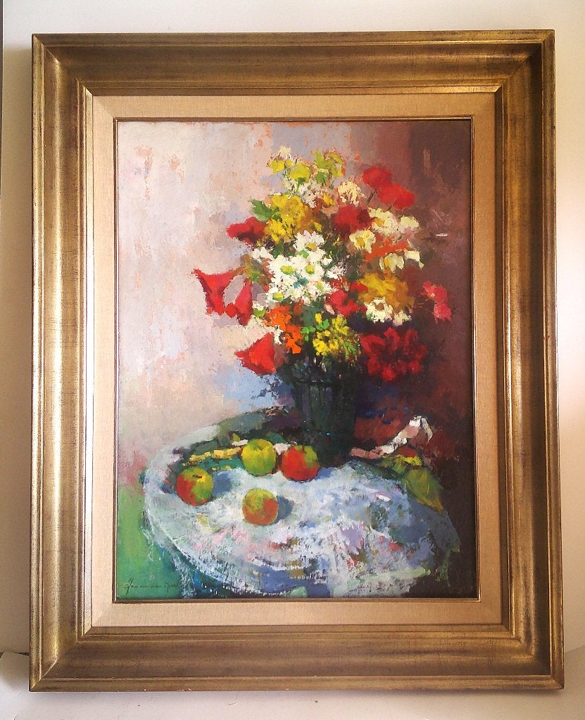 Nature morte aux fleurs vers 1970 - Jan v.d. Hurk 1917-2000, Œuvre originale, Peinture à l'huile, Enlèvement, Toile