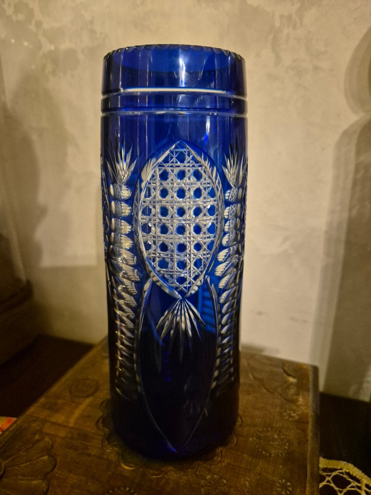 mooie blauwe geslepen vaas getekend Vsl val saint lambert ?, Antiek en Kunst, Ophalen of Verzenden