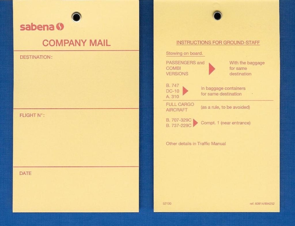 Sabena Label Company Mail #01 Étiquette bagages Groundstaff, Enlèvement ou Envoi, Neuf