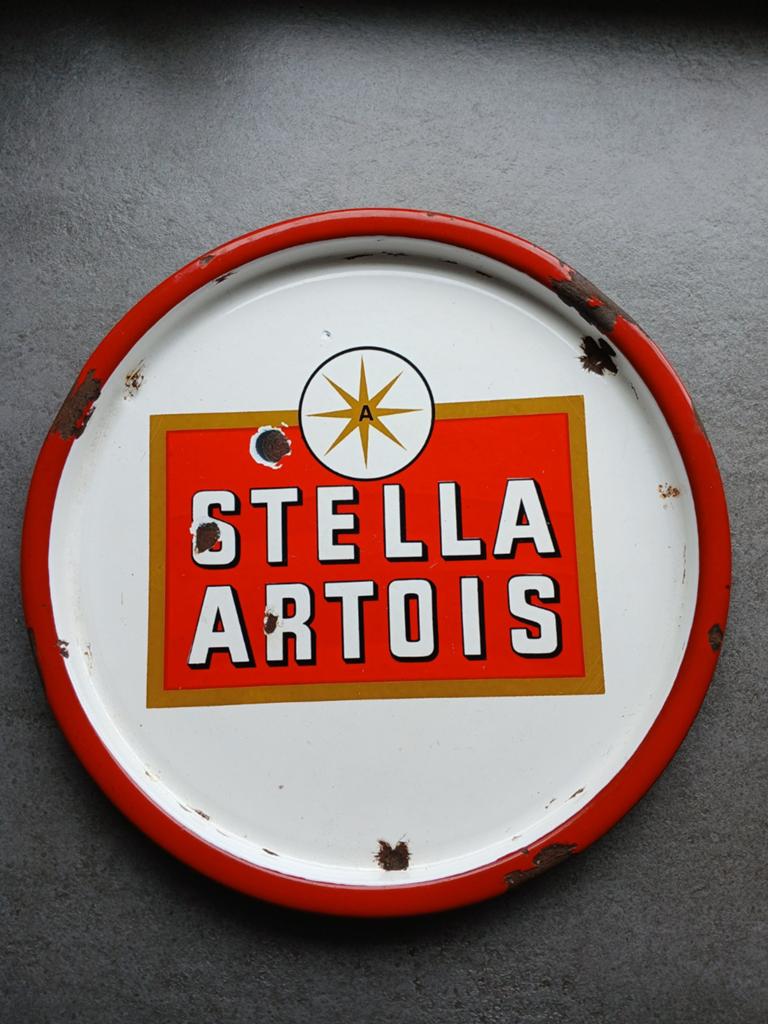 Emaille platteau dienblad stella artois, Verzamelen, Ophalen of Verzenden, Gebruikt, Reclamebord, Plaat of Schild, Stella Artois
