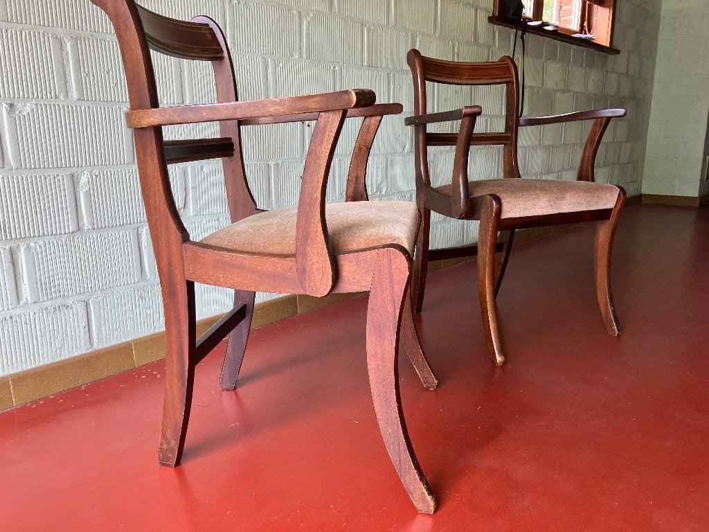 Set 2x Vintage Mid-Century Fauteuils jaren 50/60, Huis en Inrichting, Ophalen, Gebruikt, Twee, Bruin