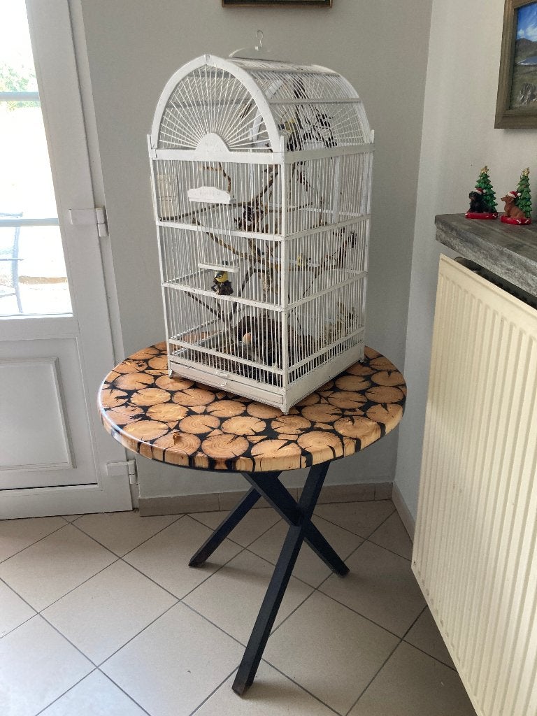 bijzettafel in epoxy, Huis en Inrichting, Ophalen, Rond, Nieuw, 60 cm of meer