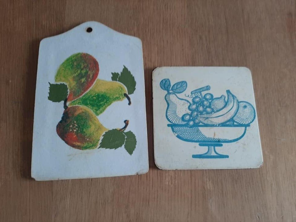 Vintage snijplankjes retro set decoratief, Ophalen of Verzenden