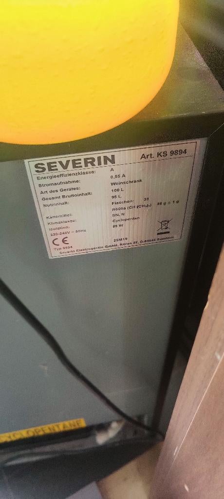 Wijnfrigo Severin, Enlèvement, Comme neuf, Sans bac à congélation, Classe énergétique A ou plus économe
