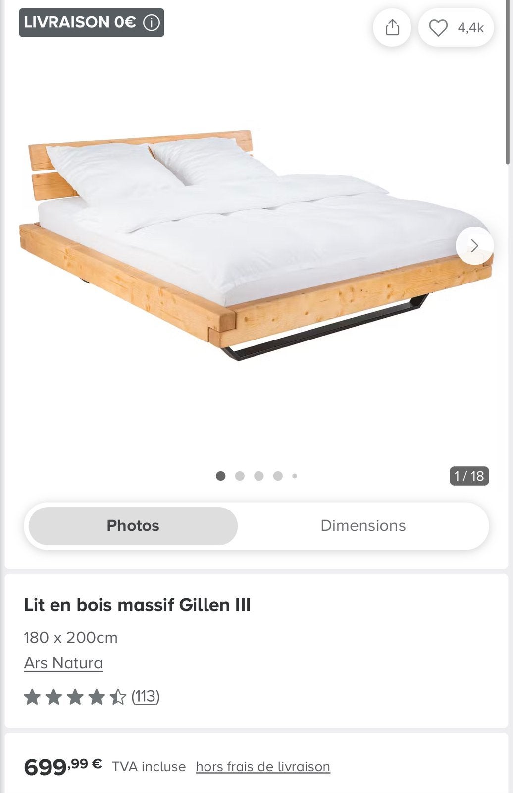 Lit en bois massif 180x200, Neuf, Enlèvement, Sommier, 180 cm