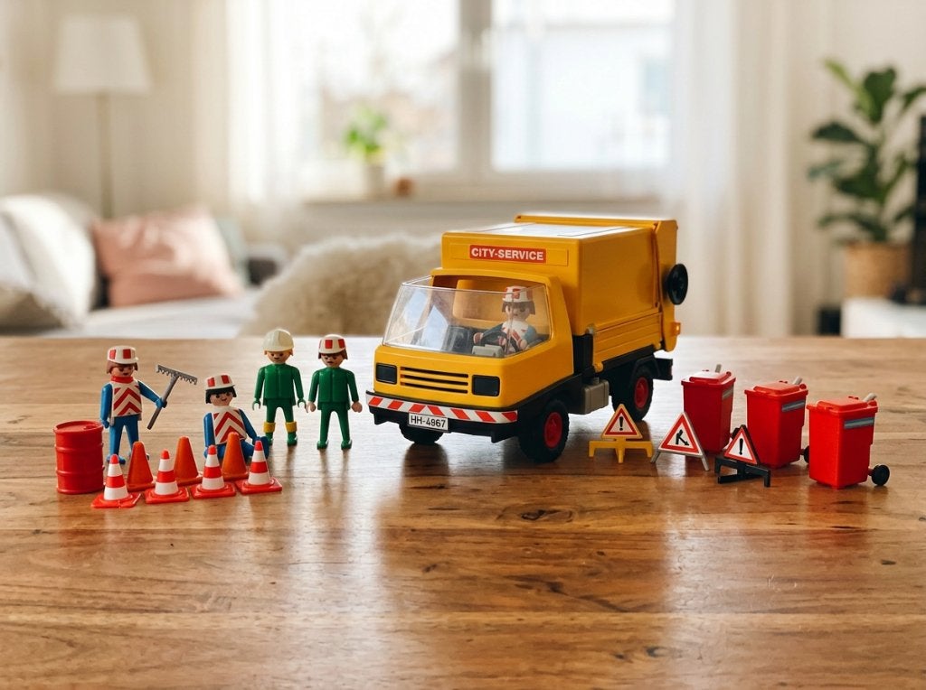 Vintage Playmobil City-Service vrachtwagen met werkmannen, Kinderen en Baby's, Ophalen, Zo goed als nieuw, Complete set
