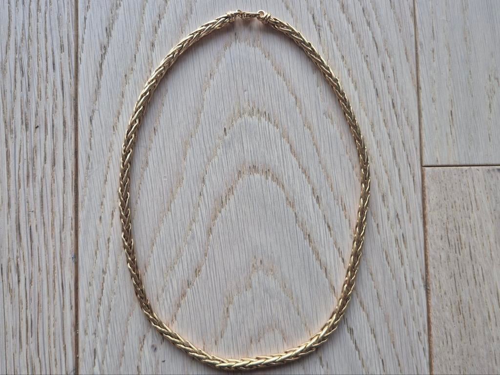 Collier maille palmier doré (plaqué or) – 41 cm, Enlèvement ou Envoi, Utilisé, Or, Or