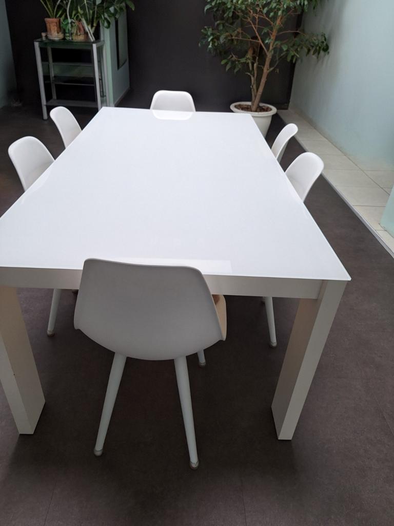 Witte eetkamertafel met glazen blad 190x100.Gratis, Ophalen