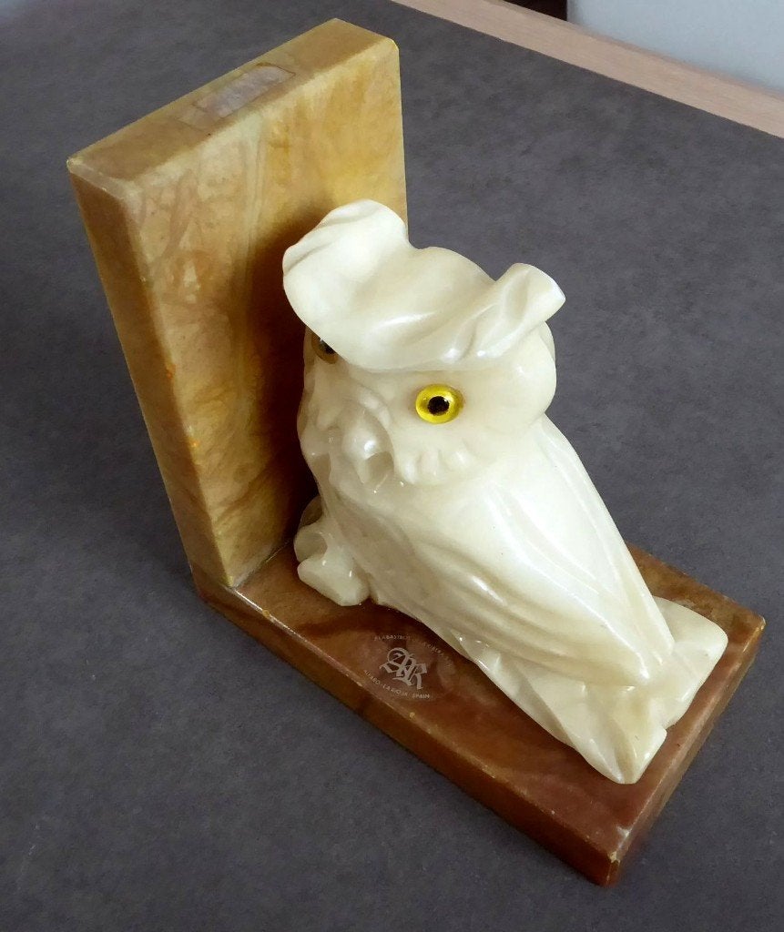 Serre-livres Hibou Grand-Duc en albâtre, Antiquités & Art, Art | Sculptures & Bois, Sur socle, Statue, Enlèvement ou Envoi, Oiseau