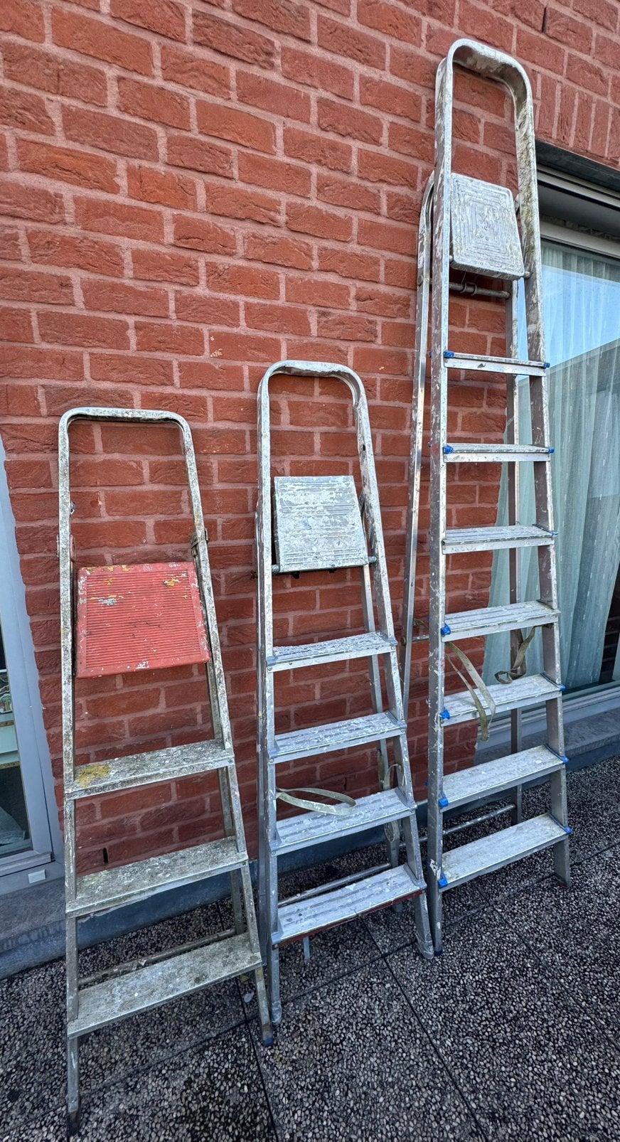 Set van 3 ladders te koop, Doe-het-zelf en Bouw, Ladders en Trappen, Gebruikt, Ladder, Opvouwbaar of Inschuifbaar, Ophalen