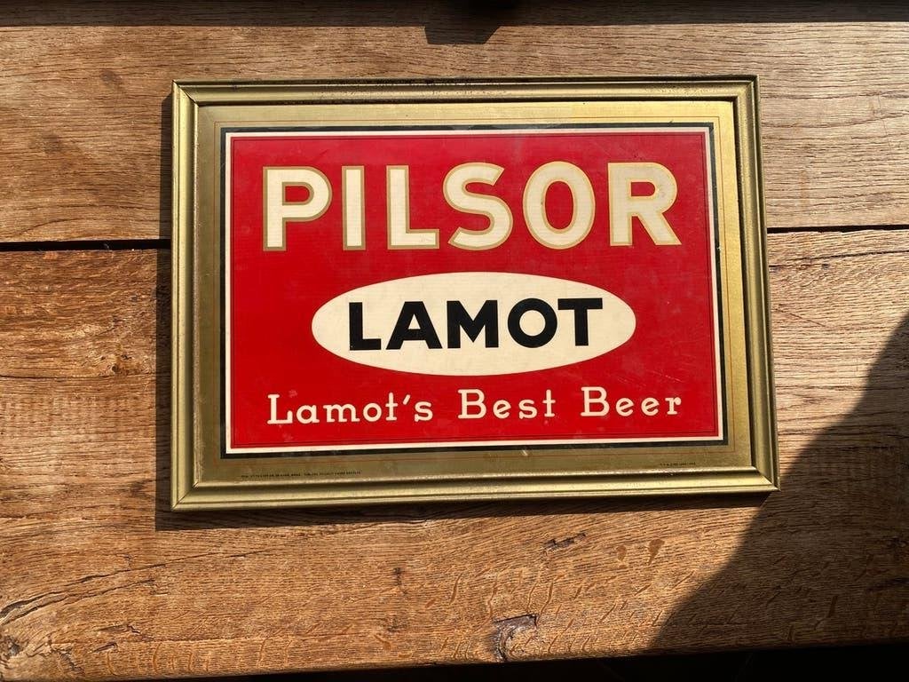 LAMOT pilsor reclamebord 1955, Collections, Enlèvement ou Envoi, Utilisé, Panneau, Plaque ou Plaquette publicitaire, Autres marques