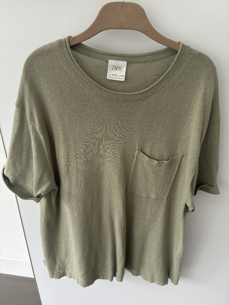 Groene tricot t-shirt maat 140 van Zara, Ophalen of Verzenden, Zo goed als nieuw, Zara, Shirt of Longsleeve