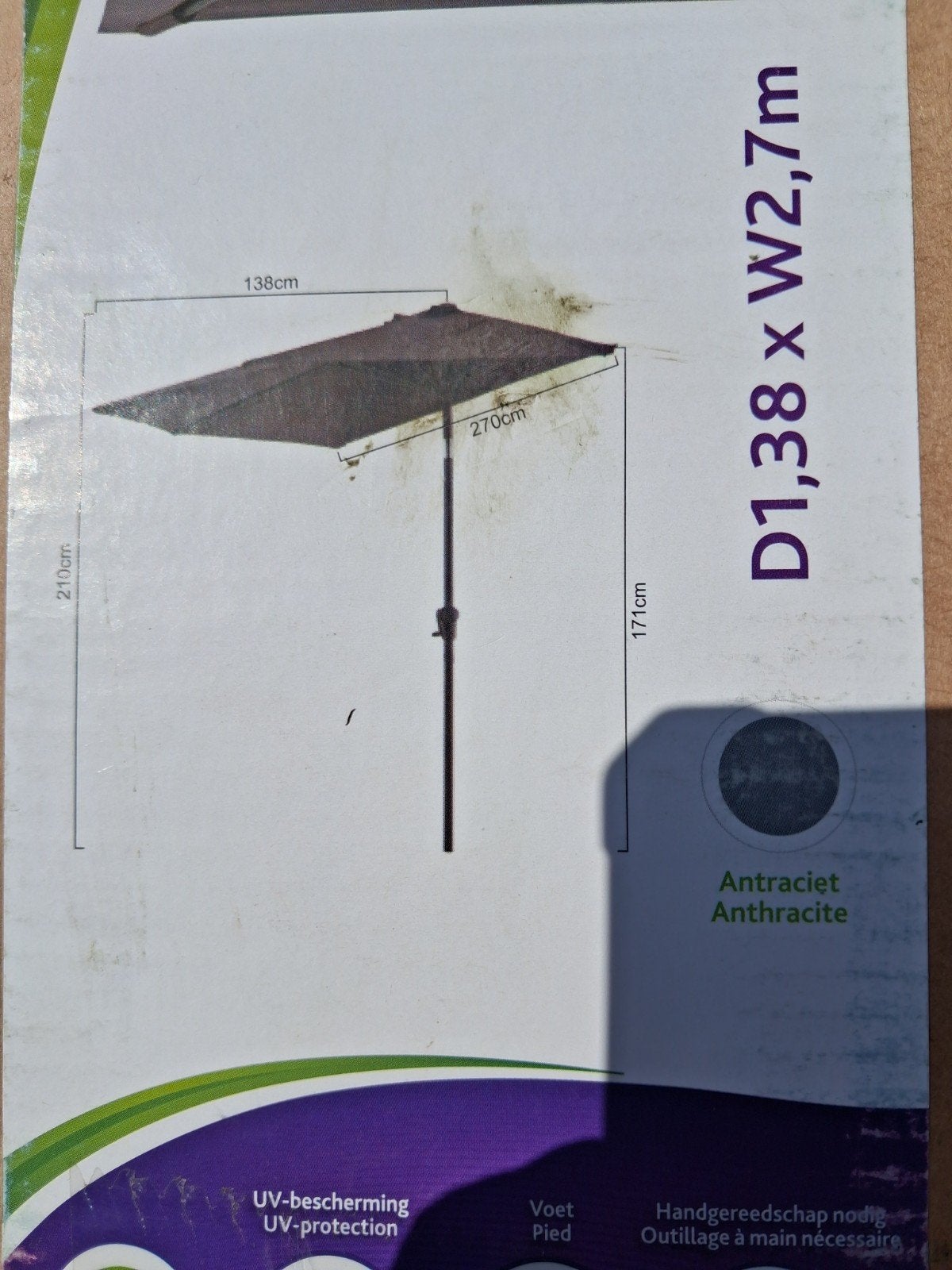 Te koop balkonparasol, Enlèvement