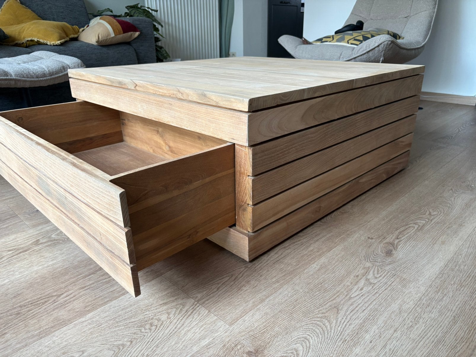 Table basse en teck 100x100x38, Enlèvement ou Envoi, Comme neuf, Teck