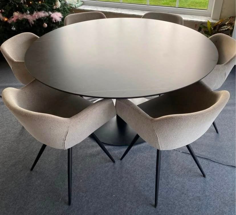ronde volkeramische tafel (marmerlook), Huis en Inrichting, Ophalen, Overige materialen, Rond, Zo goed als nieuw