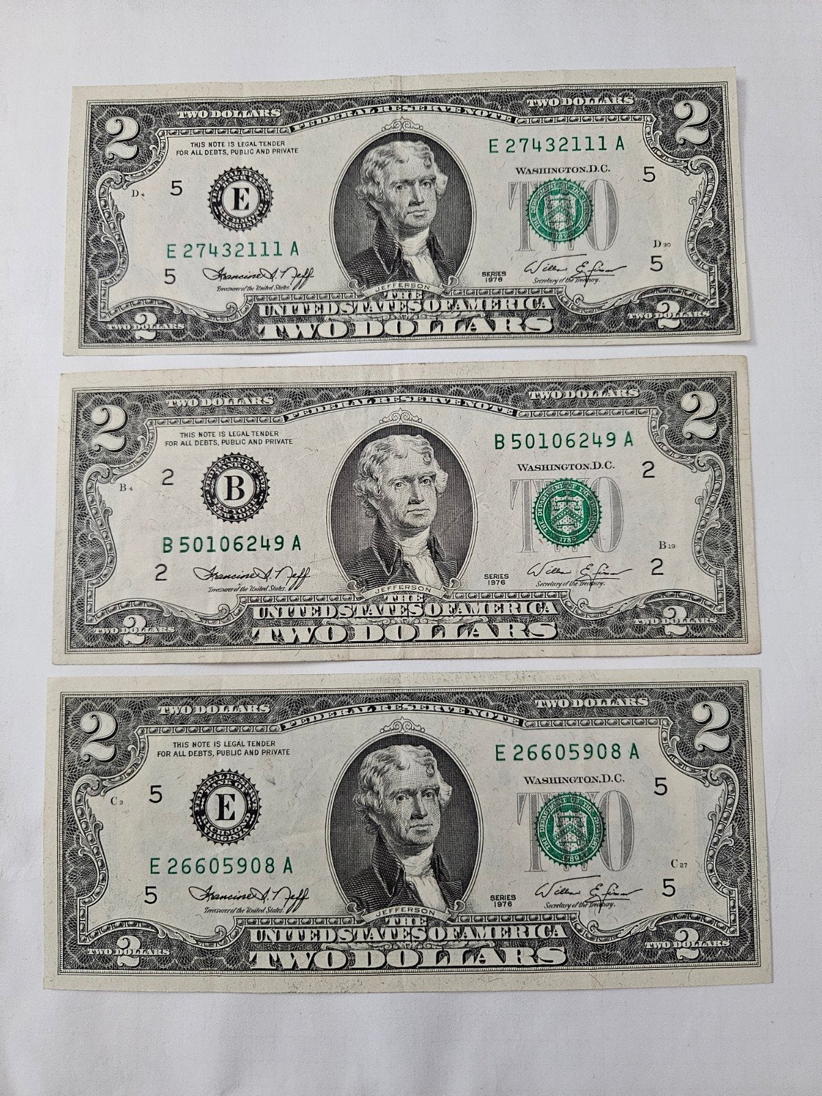 Lot de 3 x 2 dollars, États-Unis, année 1976, Timbres & Monnaies, Billets de banque | Amérique, Enlèvement ou Envoi, Amérique du Nord