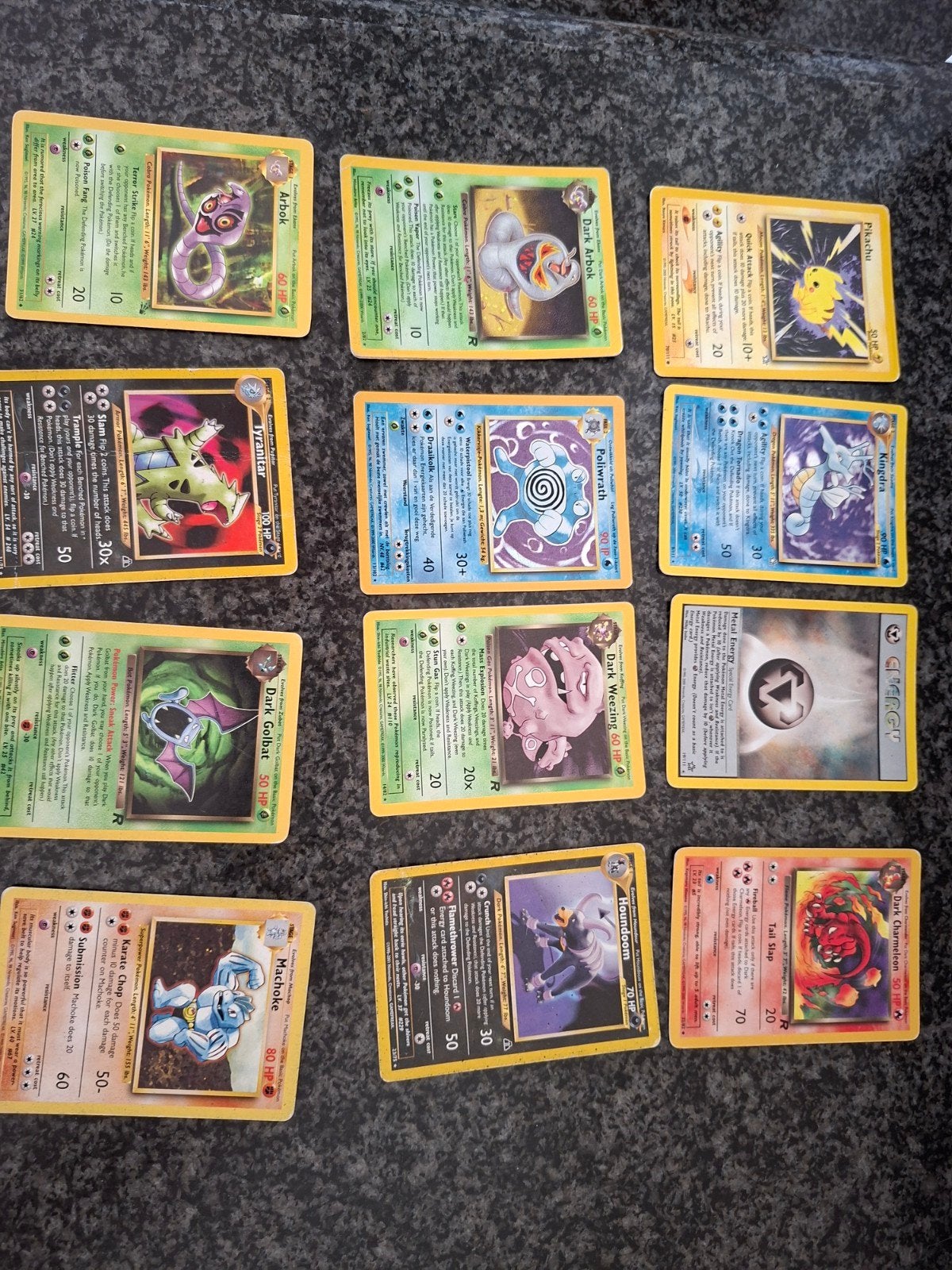 Set van 12 oude pokemons waaronder 5  holos, Ophalen, Gebruikt, Meerdere kaarten, Foil