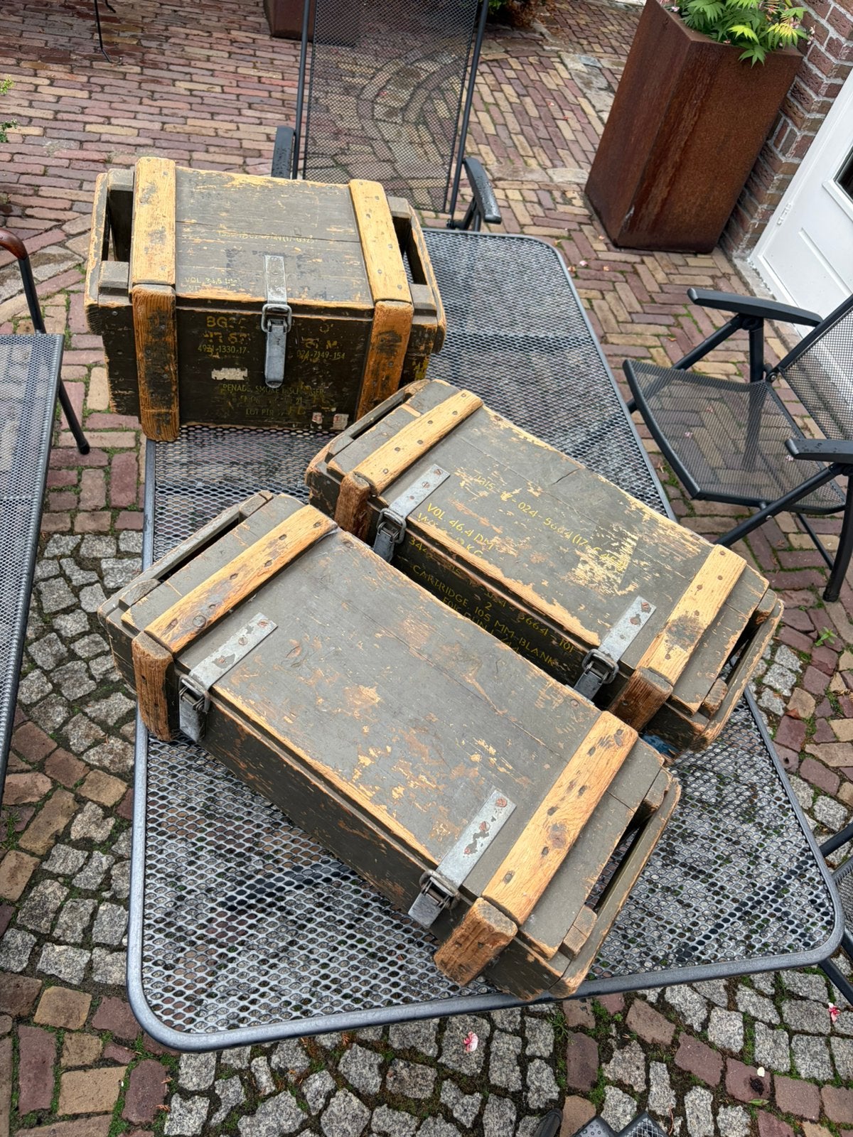 3 oude munitie kisten., Collections, Objets militaires | Général, Armée de terre, Enlèvement