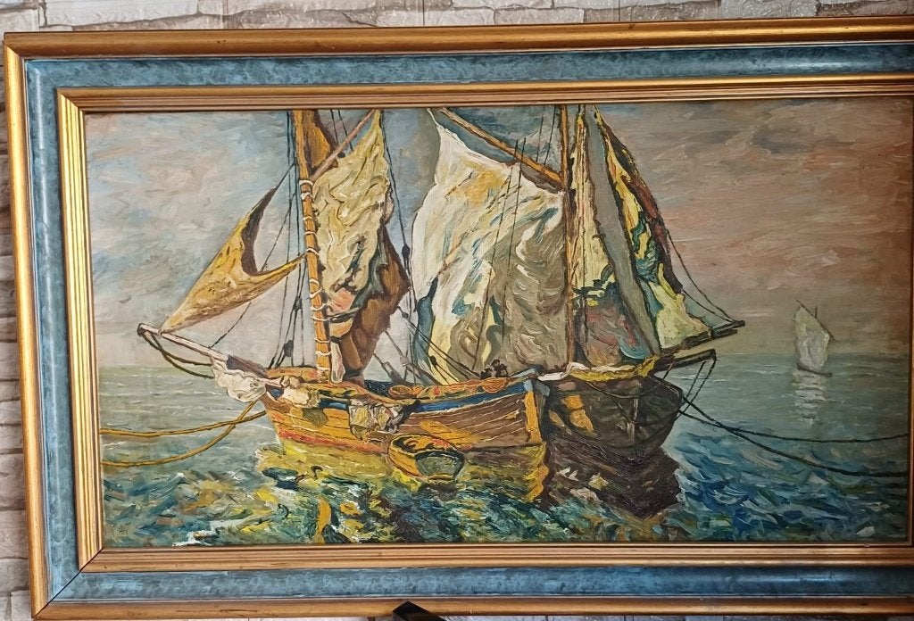 Tableau Marine Vintage – Huile sur toile, Antiquités & Art, Art | Peinture | Classique, Envoi, Vintage, Peinture à l'huile, Toile