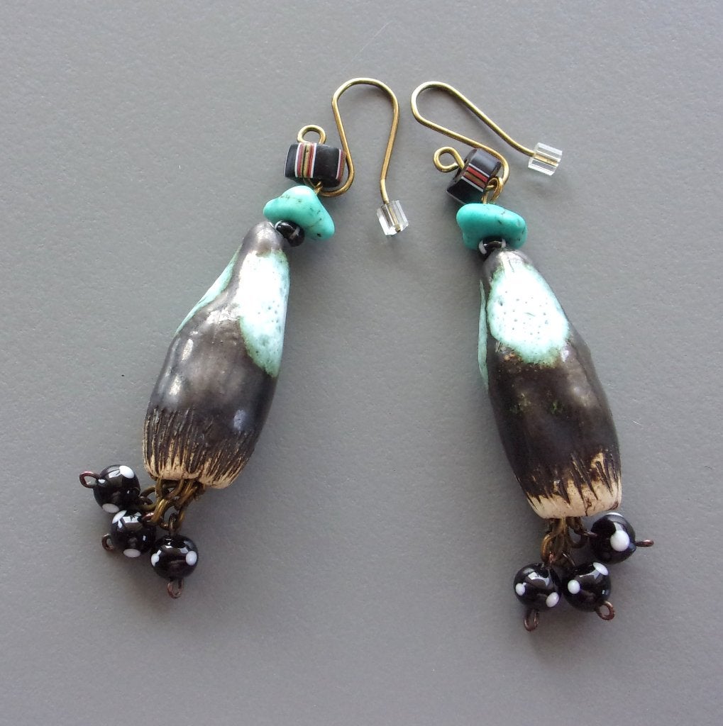Boucles d'oreilles céramiques, turquoises, verre de Venise, Neuf, Enlèvement ou Envoi, Bleu, Pendantes