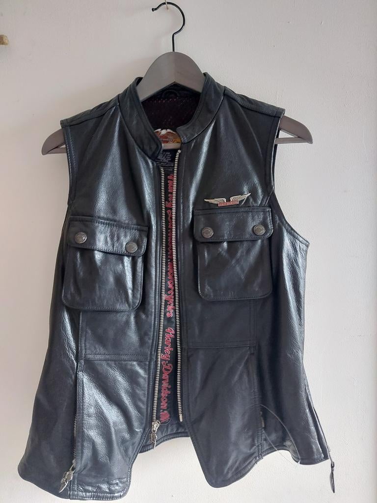 Harley Davidson gilet dames maat 36 zwart leder, Enlèvement, Femmes