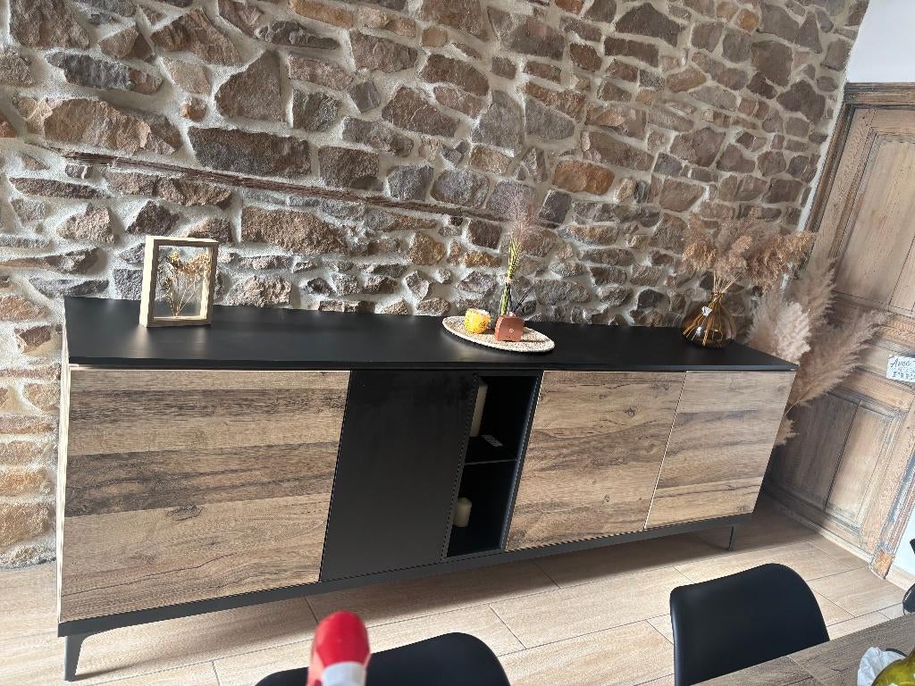 salle à manger, Enlèvement, Utilisé, Salle a manger noir mat et bois, 4 à 6 chaises