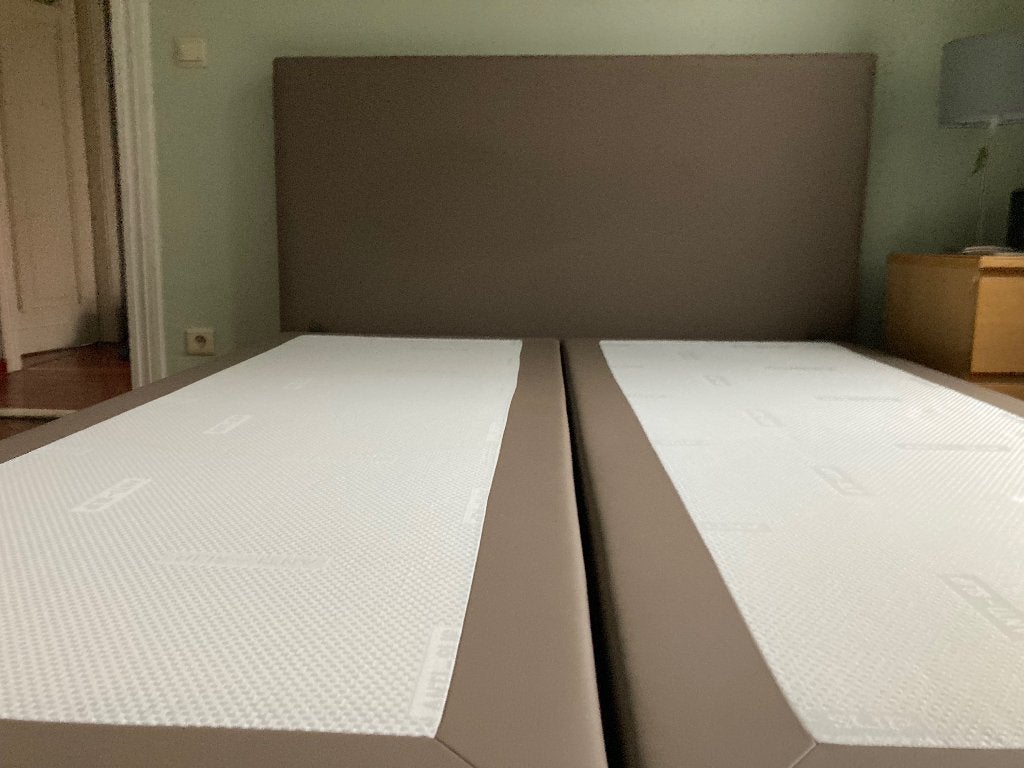 Boxspring taupe, 160x200, Huis en Inrichting, Slaapkamer | Boxsprings, Ophalen, Gebruikt, Overige kleuren, Tweepersoons