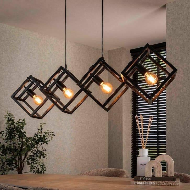 Hanglamp Gold 5L – dimbaar, verstelbaar, amber glas, Huis en Inrichting, Lampen | Hanglampen, Ophalen of Verzenden, Glas