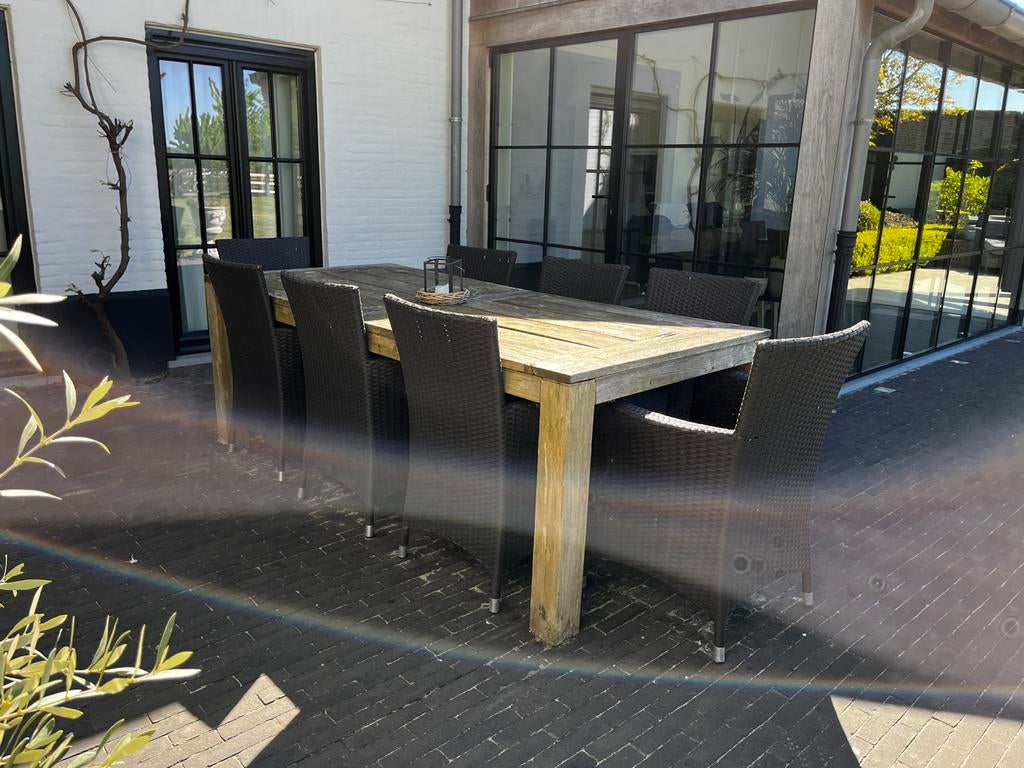 Teak tuintafel met 8 stoelen, Tuin en Terras, Ophalen, Gebruikt, Rechthoekig, Hout