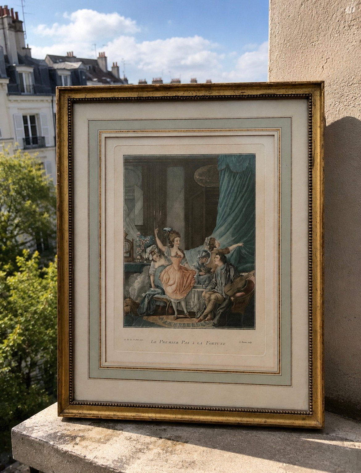 Antieke Franse gravure in vergulde lijst, Antiek en Kunst, Kunst | Schilderijen | Klassiek, Portret of Personen, Klassiek, Print