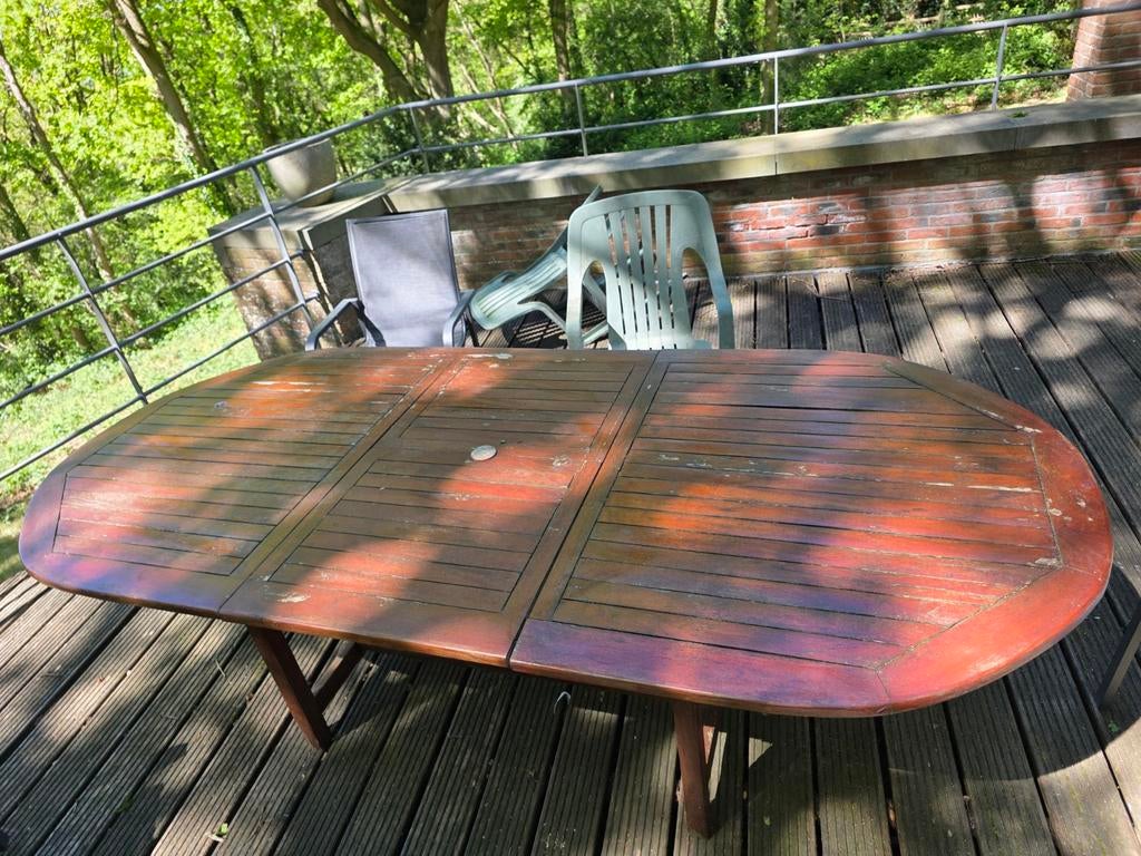 Table de jardin en teck, Jardin & Terrasse, Tables de jardin, Enlèvement, Utilisé, Ovale, Bois