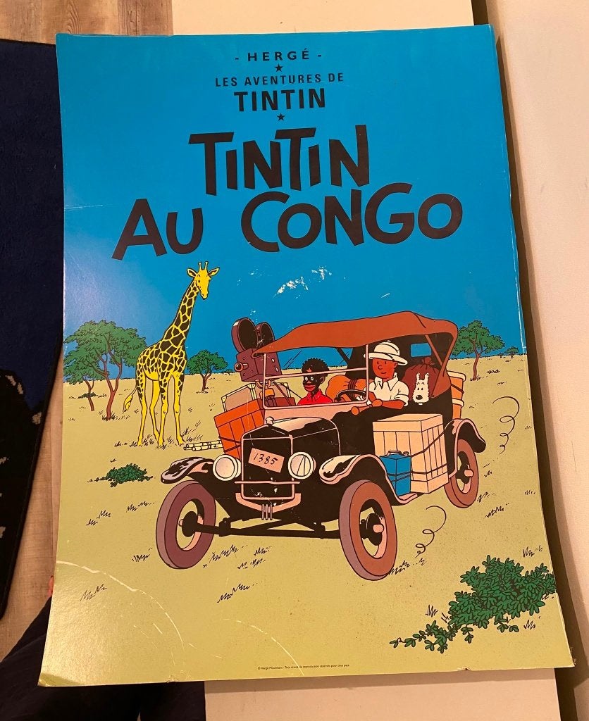 2 affiches Tintin/Tintin — Congo et Cigares du Pharaon, Enlèvement, Tintin, Utilisé, Image, Affiche ou Autocollant