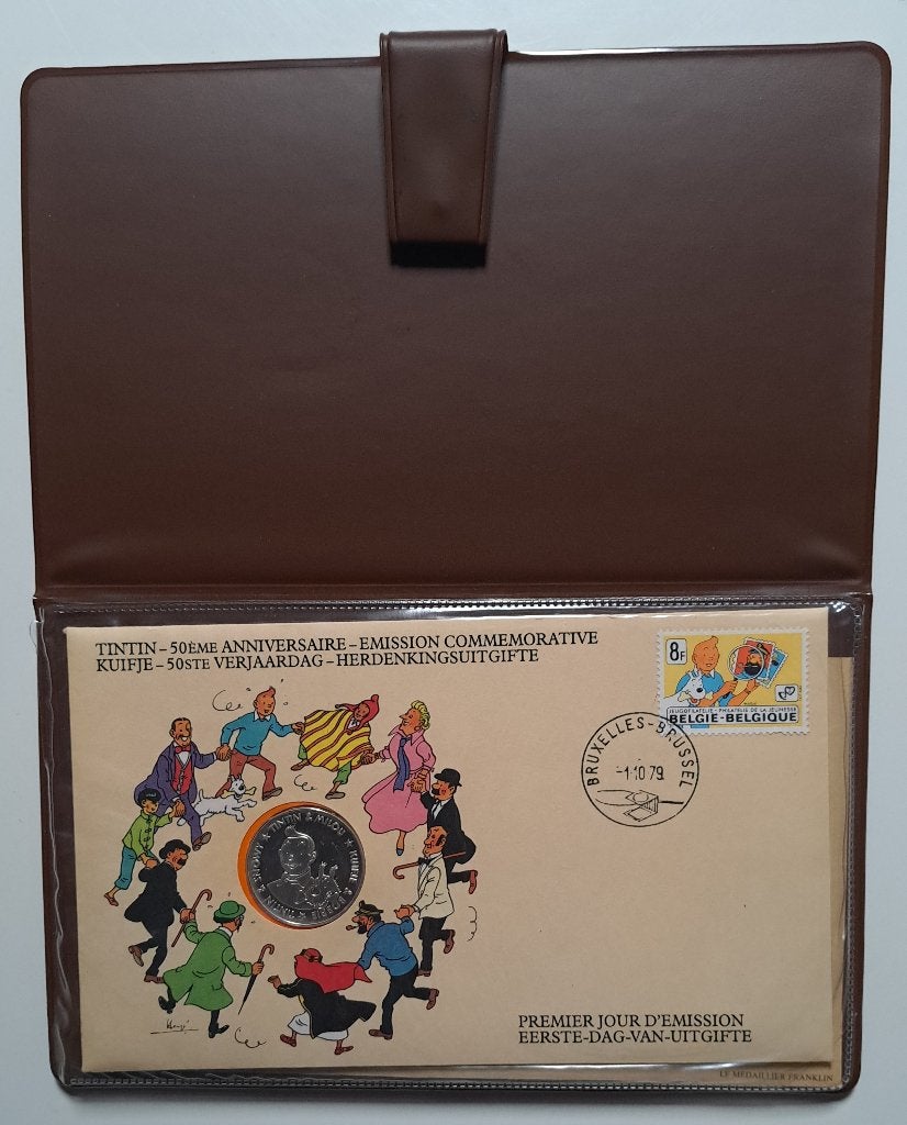 Envelop STAMP-ZILVEREN MEDAILLE KUIFJE 50 jaar (1979), Ophalen of Verzenden, Zilver, Setje, Zilver